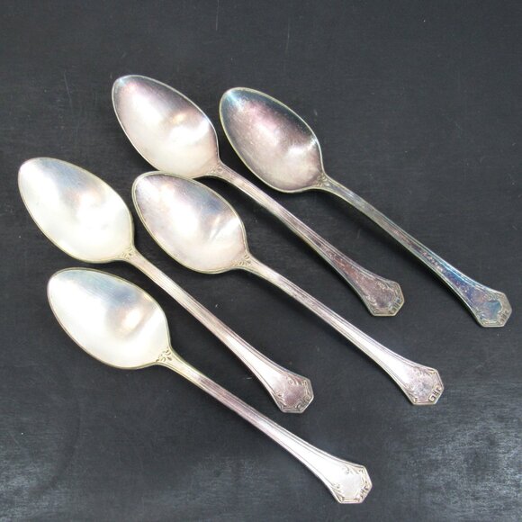 Reed & Barton Pompeian Greek Key & Scrollwork Design Teaspoons Lot of 5 Vntg - Picture 8 of 8